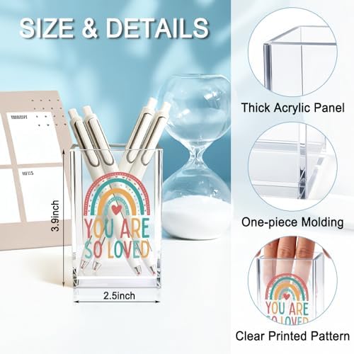You Are So Love Acrylic Cosmetic Holder, Rainbow Heart Inspirational Quotes Desk Organizer for Home Office Library Classroom Desk, Pen Holder Gifts For Women Men Friends Daughter Son - Image 2