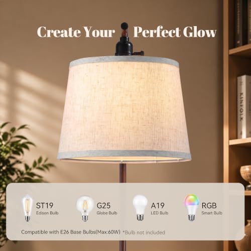 Floor Lamp with Table, 2-in-1 Side Table Floor Lamp with Linen Shade - Image 6