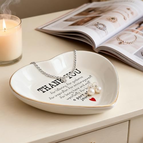 Thank You Heart Shaped Ceramic Ring Dish, Appreciation Gift for Women, Friend, Coworker, Teacher, Mentor, Boss, Inspirational Jewelry Tray - Image 4