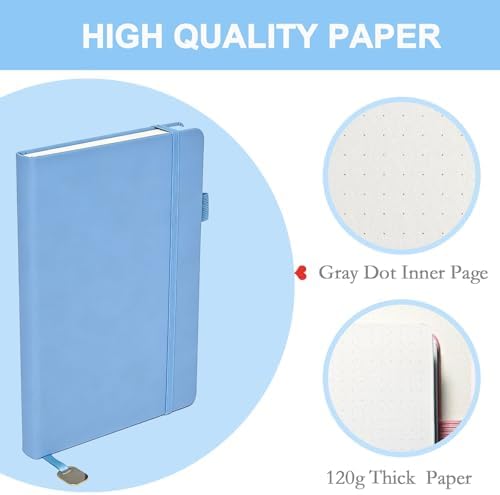 A5 Dotted Journal Starter Kit with Stencils and Stickers, Hardcover Dot Grid Notebook with 120 GSM Paper, Index Tabs and Date Stickers for Journaling, Study and Work,Sky Blue - Image 3