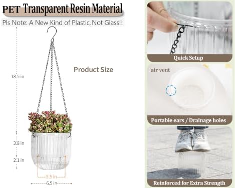 Melphoe 2 Pack Self Watering Hanging Planters Indoor Flower Pots, 6.5 Inch Outdoor Hanging Plant Pot Basket, Plant Hanger with 3Hooks Drainage Holes for Garden Home - Image 6
