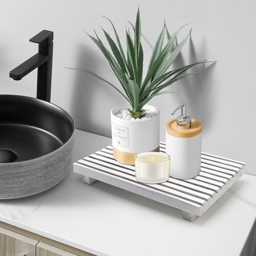 Rustic White Wood Pedestal Stand for Bathroom Tray Kitchen Counter Decor - Image 3