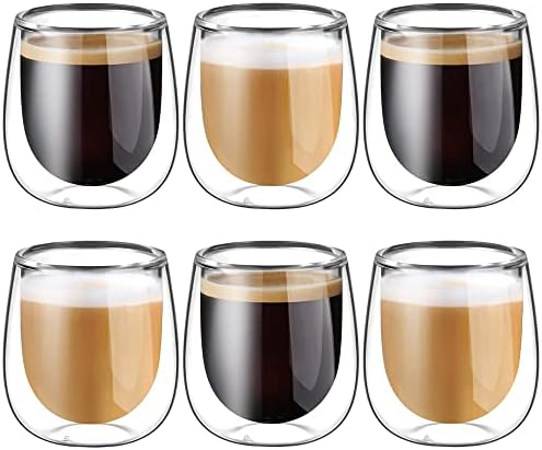 glastal Double Walled Espresso Coffee Glass Cups 100ml (4oz) Set of 6 by glastal