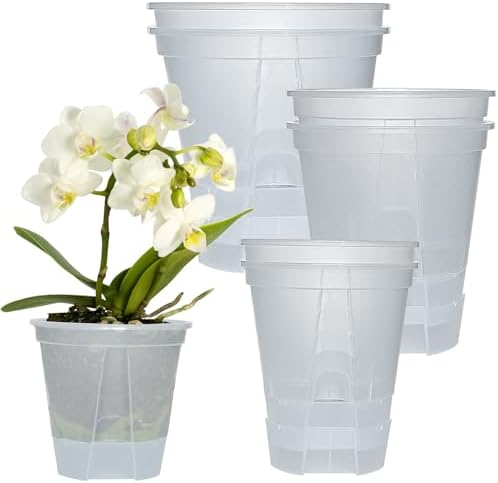 Cdd's Path 6-Pack Bare Root Planter Self Watering Pots Set with Holes for Indoor/Outdoor Plants, 2 Each of 5, 6 and 7 Inch Planter Pot with Watering Hole/Reservoir and Air Pipes, Clear by Unknown