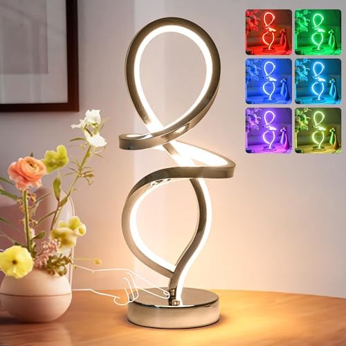 RGB Modern Small Table Lamp with LED Spiral Design, 15W Nightstand Lamp by Mayful