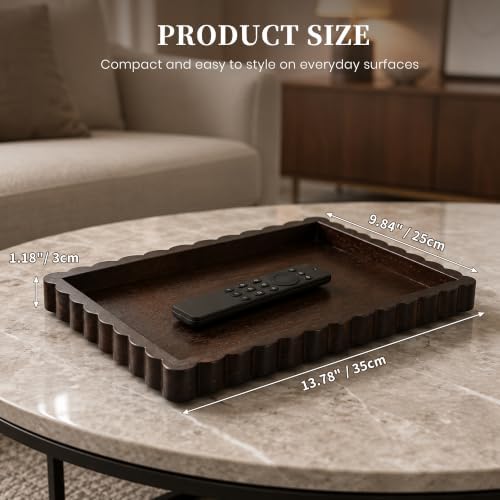Hanobe Brown Decorative Coffee Table Tray with Scalloped Edge, 14" - Image 3