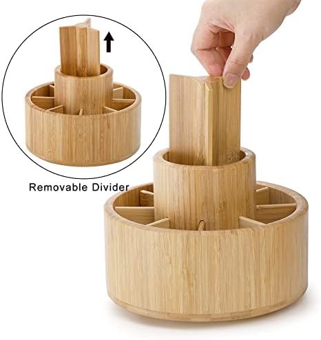 SOUJOY Bamboo Pen Holder Organizer, 360°Rotating Art Supply Organizer with 11 Compartments, Color Pencil Storage Caddy, Hold 200+ Pencils, Office Desk Stand Box for Marker Pens, Pencil, Art Brushes - Image 4