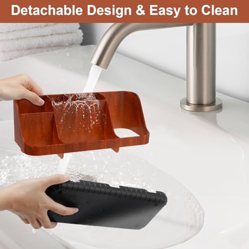 GFWARE Bathroom Decor and Accessories - Detachable 7 Slots Kids Electric Toothbrush and Toothpaste Holde for Bathroom Tray Countertop Vanity Storage, Bathroom Sink Storage Organizer, Red Wood - Image 3
