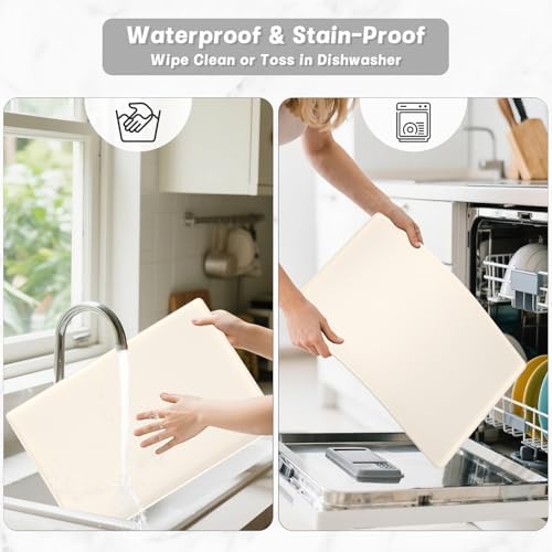 Rnivvi Silicone Coffee Mat, 12" x 19" Waterproof Raised Edge Coffee Bar Mats for Espresso Machine Station Accessories, Heat Resistant Dish Drying Pad for Kitchen Counter, Rubber Bar Decor Pad, Beige - Image 7
