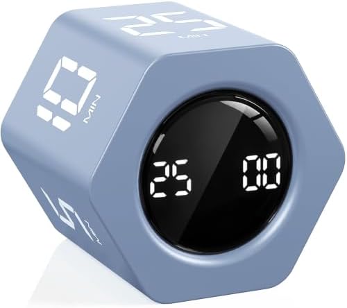 Rotating Productivity Timer 5, 25, 10 30,60 Mins Preset Stopwatch, Desk Flip ProductivityTimer, ADHD Tool Hexagon, Vibration/Mute/Alarm, for Work, Study, Back to School, Kitchen, Blue by OORAII