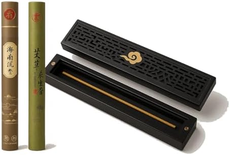 Chinese Incense Holder for Sticks with Ash Catcher - Wooden Incense Burner Box with Storage, Ceramic Lined, Anti-Ash, for Meditation, Yoga, Home Decor (Balck - Cloud) by AFENGAU