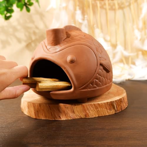 MOUGIGI Large Fish-Shaped Terracotta Palo Santo Holder-Cone Burner - Image 6