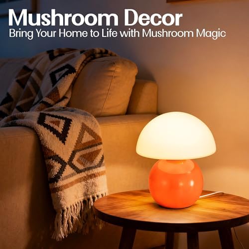 Cute Small Mushroom Lamp Decor,USB-Plug in Bedside Table Lamps with 3-Temperature LED Bulb Dimmable,Modern Aesthetic Home Decor for Livingroom/Bedroom/Dorm/Nursery (Orange with Plug) - Image 2