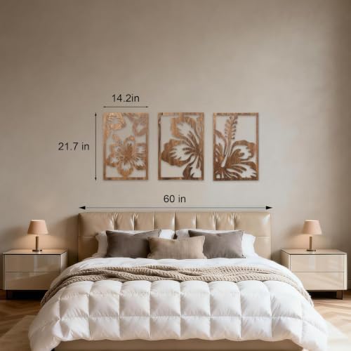 Motivilla Wood Wall Art Set of 3, Dark Floral Decor for Living Room - Image 5