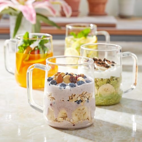 Large Glass Coffee Mugs, 24 oz Glass Coffee Cups Set of 4, Clear Borosilicate Glass Mugs with Handles for Cappuccino, Tea, Latte, Hot/Cold Beverages, Wine, Americano, Smoothies - Image 6