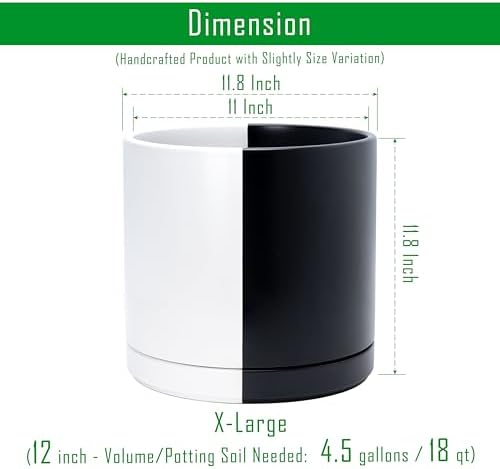 D'vine Dev 12 Inch Ceramic Planter Pot, Black White Split, 94-O-F-0 - Image 3
