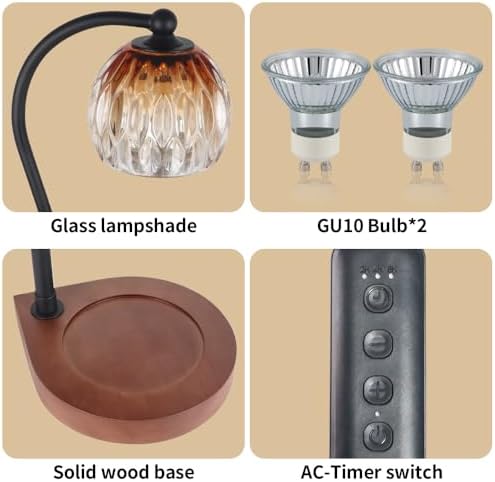 Electric Candle Warmer Lamp with Timer＆Dimmable for Jar Scented Candles, Wax Melting Tabletop Light Suitable as a Home Decor Thanksgiving Christmas Day Gift for Women Mom, with 2 Bulbs(Glass Brown) - Image 4