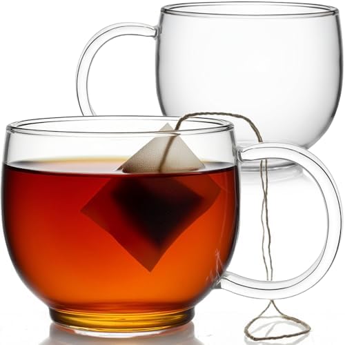 Aquach 16oz Glass Coffee Mugs Set of 2, Clear Borosilicate Tea Cups by Aquach