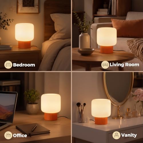 VOLISUN Mushroom Lamp, Plug-in Table Lamp with White Glass Shade, 2700K Warm White & Stepless Dimming, Modern Bedside Lamp for Bedroom, Living Room and Home Decor, 1 Pack (Orange) - Image 2