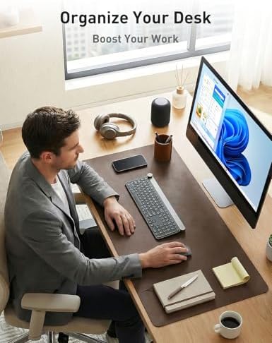 Aothia Faux Leather Desk Mat - Large Mouse Pad, Non-Slip PU Leather Blotter, Waterproof Writing Surface for Office and Home (Coffee 55" x 24") - Image 3
