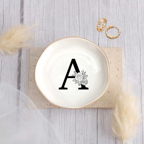 Initial A Ceramic Jewelry Tray, Bridesmaid Bride Engagement Birthday Gifts - Image 2