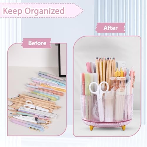 SKYDUE Rotating Pencil Pen Holder, Pen Organizer with 5 Slots - Aesthetic Desk Organizer and Accessories for School, Home, Office Supplies - Image 4