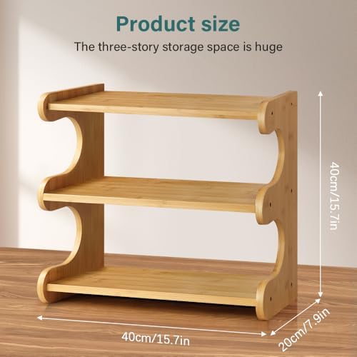 BFTOU Bamboo Desk Organizer Multifunctional 3 Tier Office Table Shelf Bookshelf Supplies Storage Rack for Kitchen Living Room - Image 3
