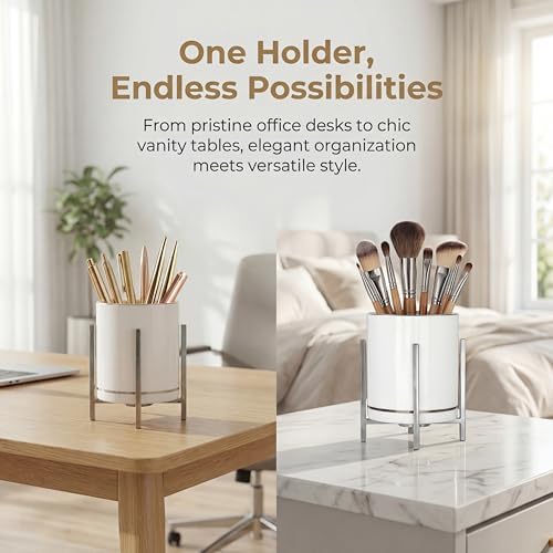 Ceramic Pencil Cup for Desk, White and Black Pen Holder for Desk, Desktop Makeup Brush Holder, Black Ceramic Pencil Holder - Image 3