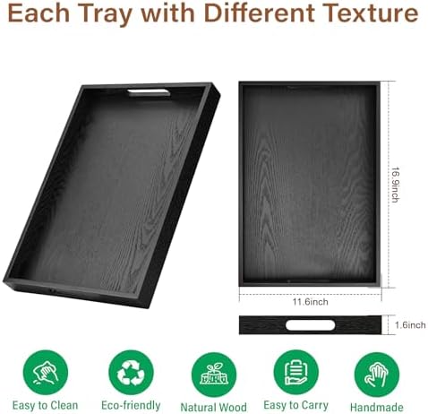 Wooden Serving Tray with Handles, 16.9 Inch Coffee Table Tray for Daily Use, Farmhouse Wood Tray for Breakfast, Lunch, Dinner, Home Kitchen Dining Tabletop Decor, Ottoman Decorative Tray, Black - Image 4