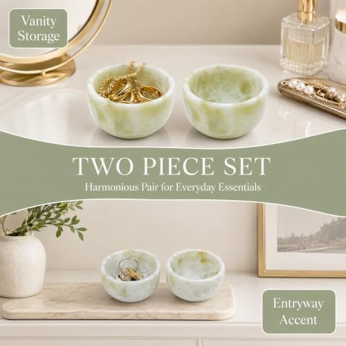 Ring Dish 2 PCS Lantian Jade Stone Bowl Trinket Bowl Jewelry Holder - Image 6
