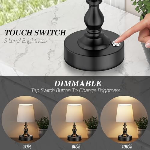 PARTPHONER Mini Cordless LED Table Lamp, 5200mAh Rechargeable Battery Operated Lamp, 3-Level Brightness, Touch Dimmable Desk Lamp, Bedside Night Light for Patio Camping Restaurant Home, Matte Black - Image 2