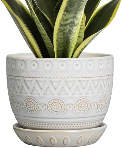 G EPGardening Ceramic Planters for Indoor Plants, 5 Inch Plant Pot, White by GEPGardening
