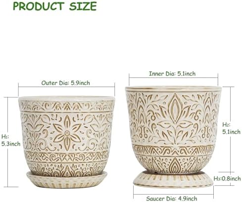 Gepege Ceramic Plant Pots, 6 Inch Indoor Planters with Drainage & Saucers - Image 2
