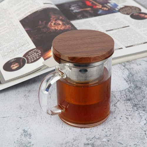 COMI Tea Cup with Infuser Walnut Lid&Handle, Glass Tea Cups with Wide Mouth Extra Large Capacity, Stainless Steel Tea Infuser Mug for Loose Leaf Tea Steeping(2PCS,14oz/400ml) - Image 5