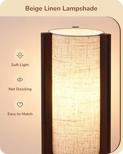 EDISHINE Wood Table Lamp, 13.5" Small Bedside Lamp, Rosewood, E26 Base - Image 3
