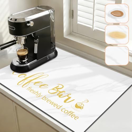 Findosom Dish Drying Mat, 18" x 24" Super Absorbent & Hide Stain Coffee Mat, Cuttable Drying Mat for Kitchen Counter, Coffee Bar Accessories, Under Dish Rack, Coffee Maker, Espresso Machine, White by Findosom