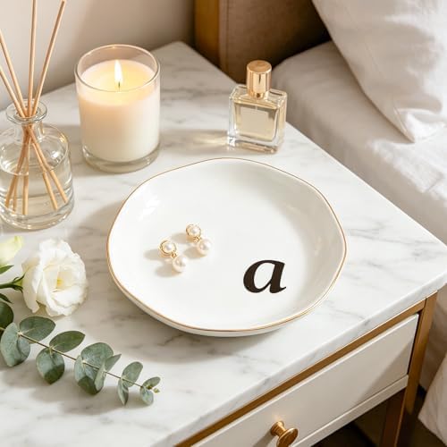 Initial Ring Dish - White Ceramic Jewelry Tray for Nightstand & Sink, Anti-Loss Trinket Organizer, Meaningful Engagement or Birthday Gift for Women, Sister, Friends (Letter D) - Image 3