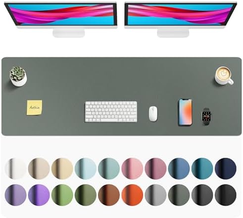Aothia Faux Leather Desk Mat - Non-Slip PU Leather Desk Blotter, Waterproof Writing Surface, Large Desk Pad for Office & Home (Jungle Green, 55" x 17") by AothiaSimpleNaturalUnique