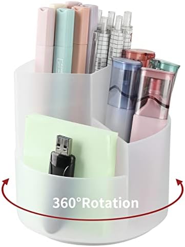 Desk Pencil Pen Holder, 3 Slots 360-Degree Spinning Organizers, Desktop Storage Stationery Supplies, Cute Cup Pot for Office, School, Art Supply, Kids - Clear by EDENMS