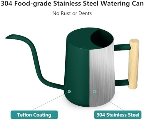 Watering Can Indoor Plants, 35oz Small Indoor Stainless Steel Metal Watering Can Modern Decorative Watering Pot with Long Spout for Indoor House Plant Bonsai Garden Flowers (Alpinegreen) - Image 5