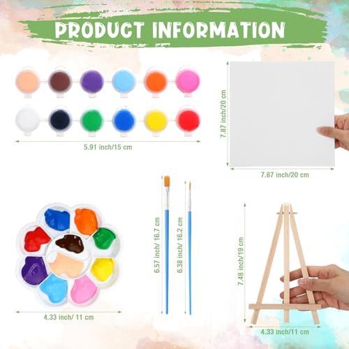 Qilery 12 Set Mini Canvas Painting Kit with Easel Paints, 8 x 8 Inch - Image 2