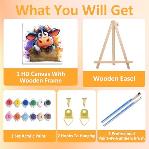 Cow Paint by Numbers Kit for Kids, 8x8 inch - Image 4
