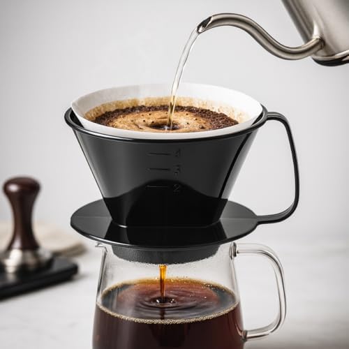 Fino Pour-Over Coffee Brewing Filter Cone, Number 4-Size, Black, Brews 8 to 12-Cups - Image 5