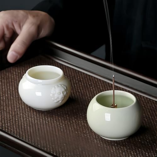 Gray Glaze Ceramic Incense Burner Bowl, 2.2 Inch Zen Stick Incense Holder with Ash Catcher, Minimalist Tabletop Censer for Meditation Yoga Aromatherapy, Home Office Desk Decor - Image 6