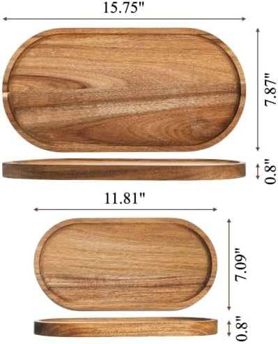 Elsjoy Set of 2 Acacia Wood Serving Trays, Long Wooden Serving Platter Oval Charcuterie Board Set for Home Decor, Fruit, Cheese - Image 2
