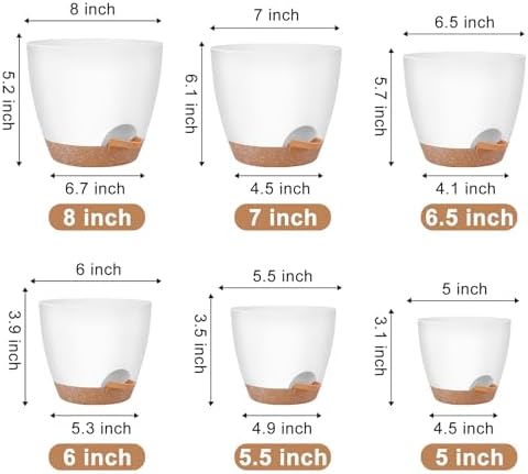 QRRICA Plant Pots 8/7/6.5/6/5.5/5 Inch Self Watering Pots, Set of 6 Plastic Planters with Drainage Holes and Saucers,Plastic Flower Pots,Nursery Planting Pot for Indoor Out Door Plants（White） - Image 3
