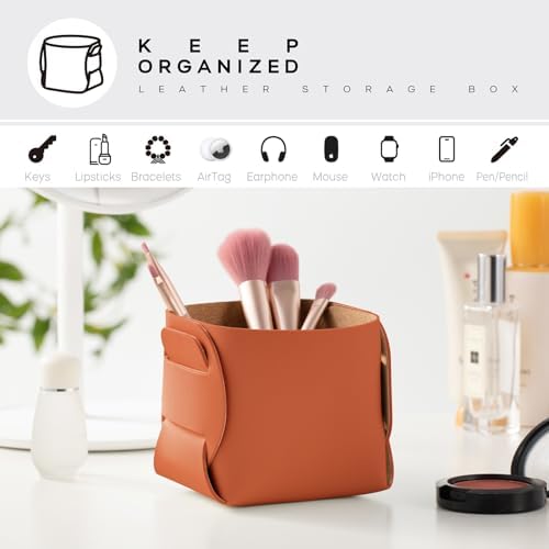 HOMIEAZICOZI 2-Pack Cork Leather Desk Accessories Storage - Pencil Pen Holder - Makeup Brush Holder Organizer - Stylish Addition to Home Decor (Orange) - Image 4