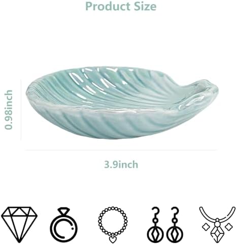 Ring Dish Shell Shape Ceramic Jewelry Dish Tray, Decorative Trinket Dish Organizing Rings Earrings Necklaces Keys for Mom Friend Sister, 3.9", Blue Iridescent Surface - Image 2