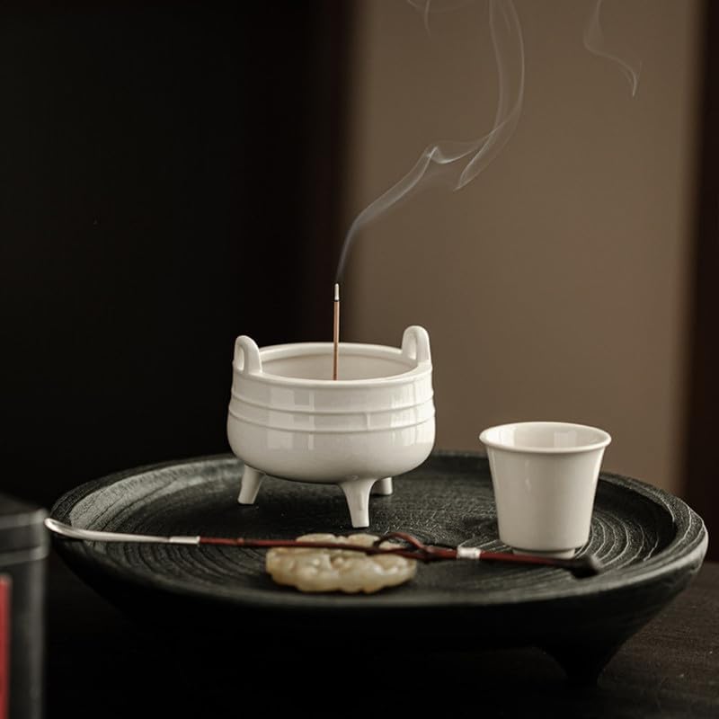 Incense Holder Modern Minimalist Circular Incense Stick Burner for Cones or Sticks for Yoga & Meditation, Enhance Atmosphere,Ceramic Ash Catcher White-6 - Image 5