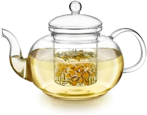 Teabloom Blossoms Glass Teapot – Stovetop and Microwave Safe Borosilicate Glass Teapot with Removable Loose Tea Glass Infuser (32 Oz) - Tea Purist's Choice by Teabloom